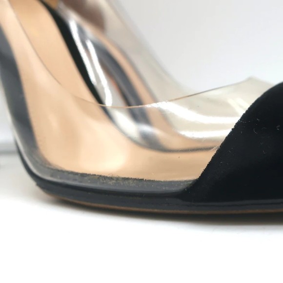 Gianvito Rossi Plexi Velvet and PVC Pumps Black Size 37.5 Pointed Toe Heels - Picture 3 of 11